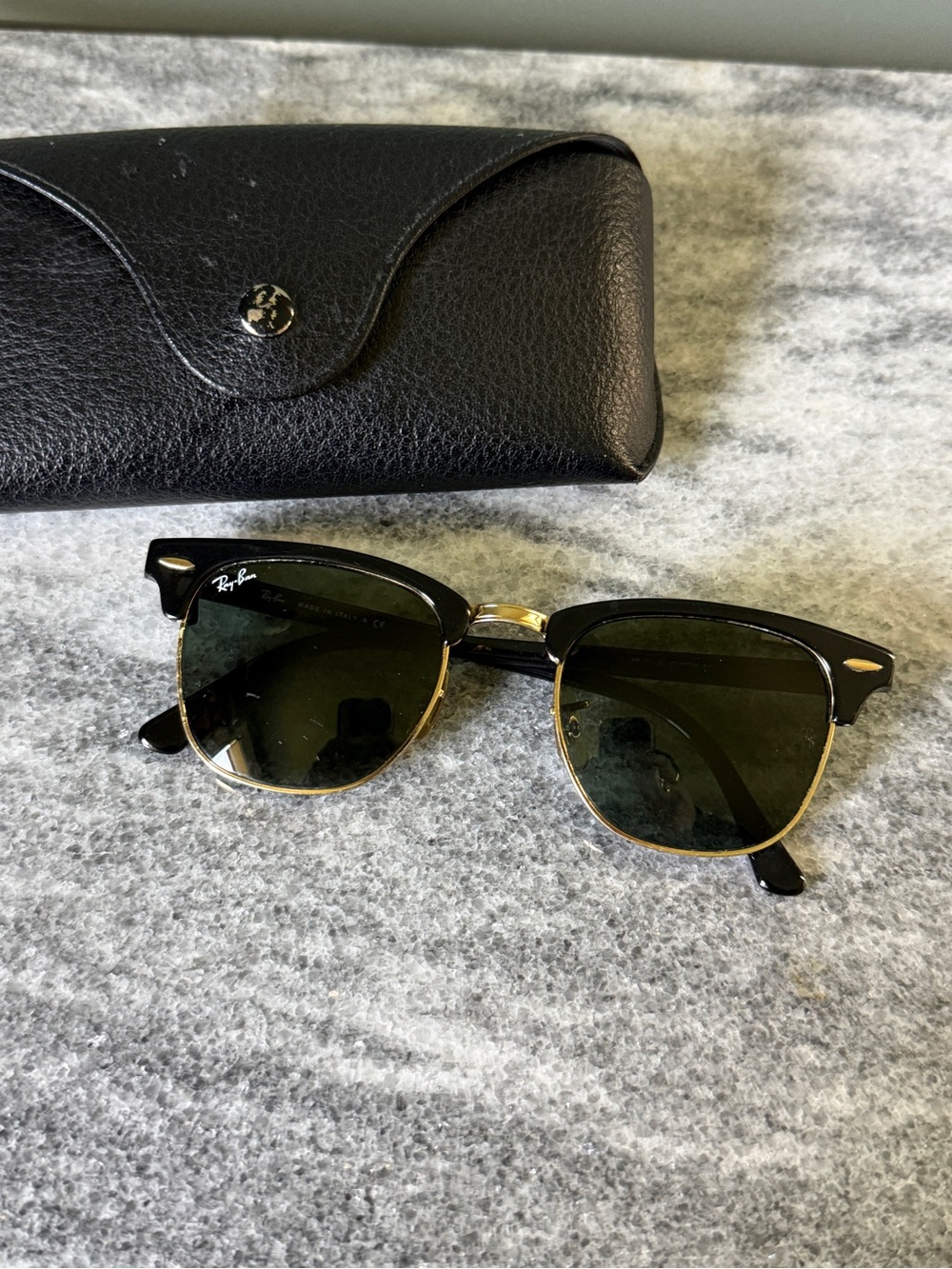 Ray-Ban Black and Gold Clubmaster Sunglasses (used condition/ see photos)